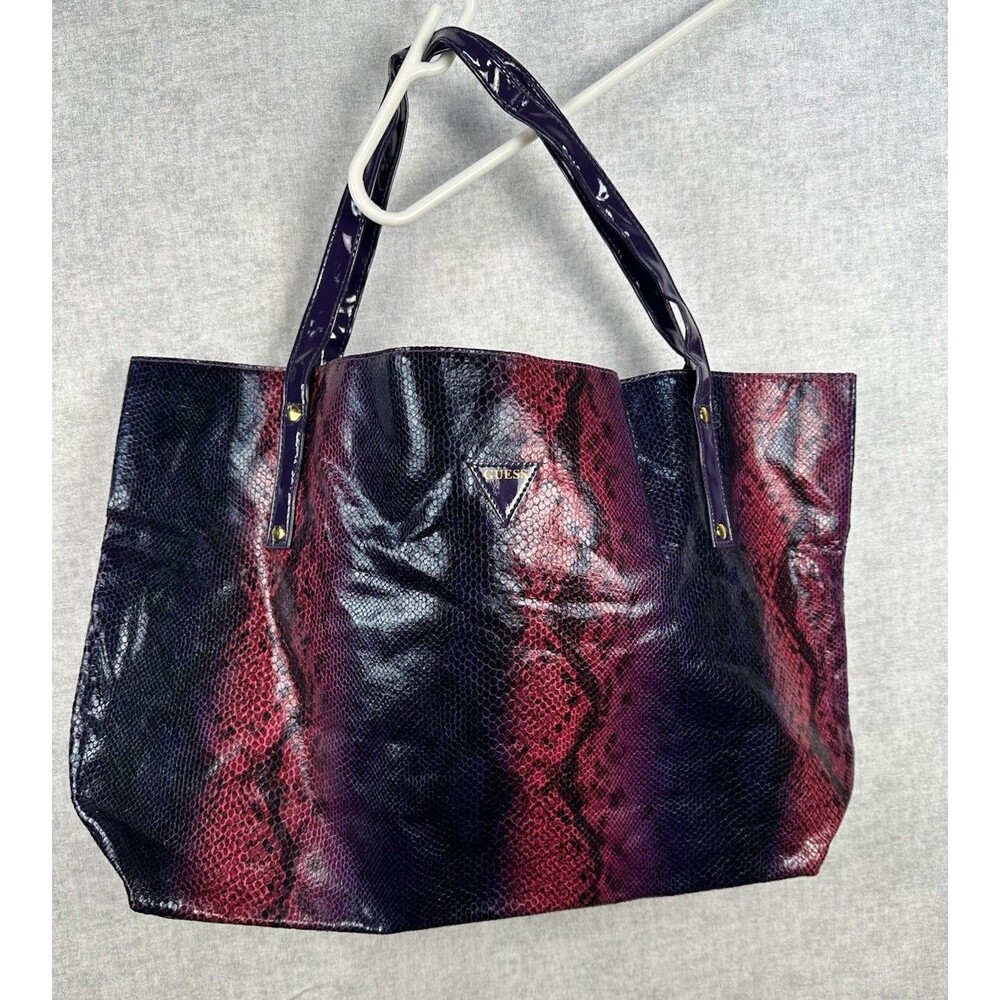 Guess Shiny Purple/Pink Faux Snakeskin Shoulder Bag Magnetic Closure